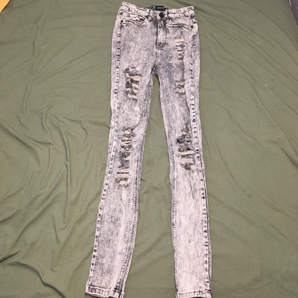 Retro Acid Wash High Rise distressed Jeans